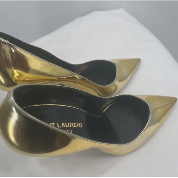 Saint Laurent Paris Kiki Gold Patent Leather Women Pointed ToHeels Shoes Size 39 - Picture 9 of 12